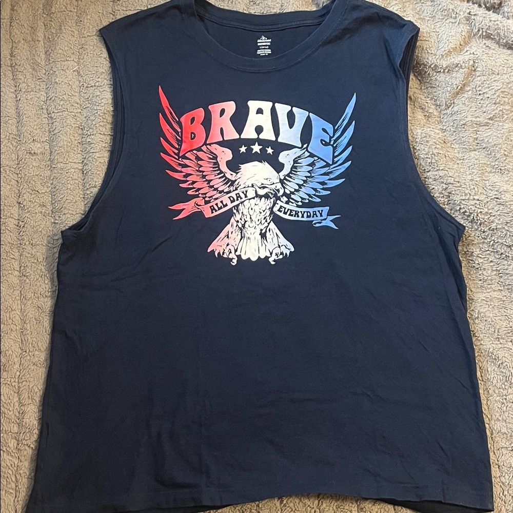 Men's Navy Brave Graphic Sleeveless Tee | L